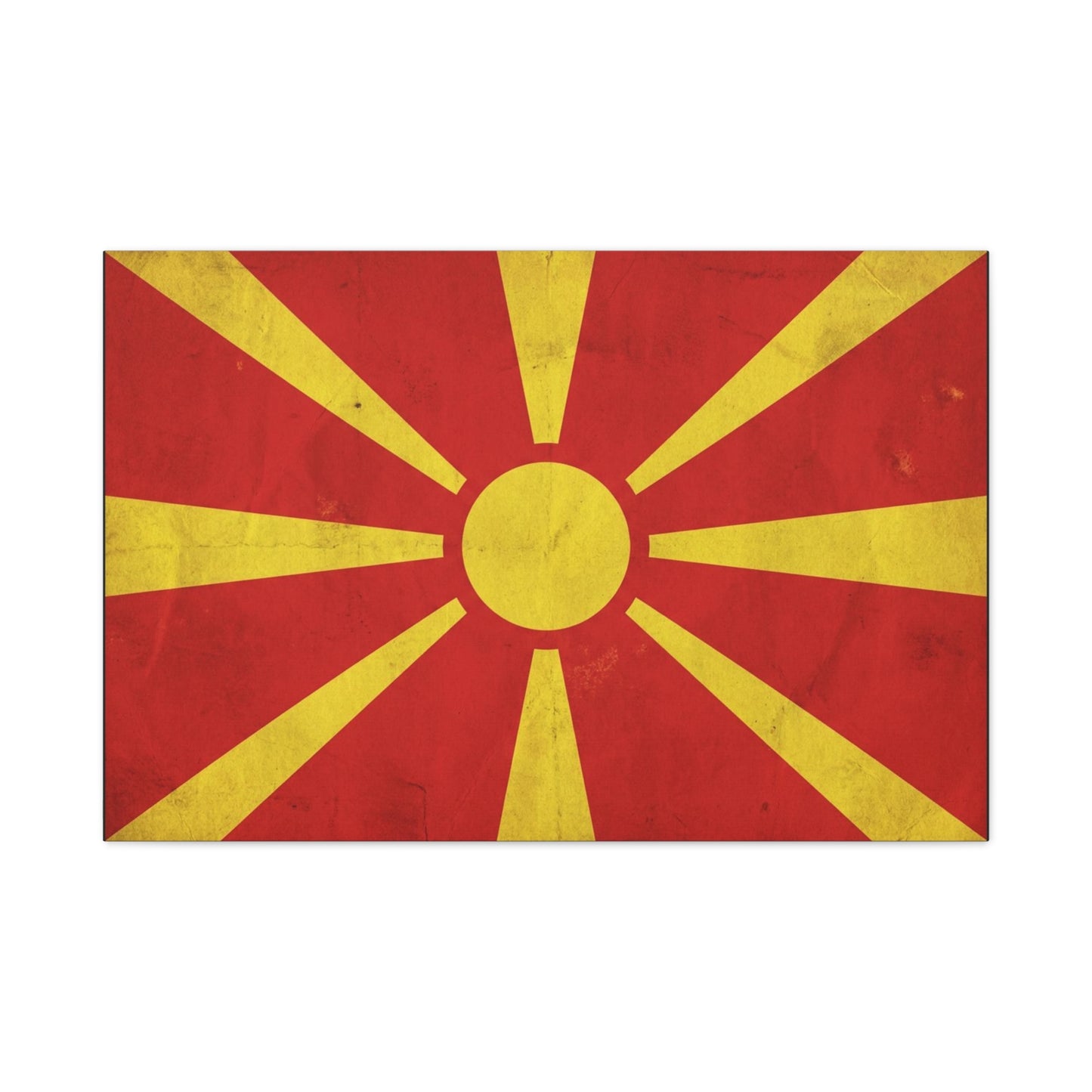 North Macedonia Flag Canvas Wall Art - Vintage Sunburst National Banner Print - Red And Yellow Patriotic Decor - Retro Country Pride Style - Living Room Wall Decor - Bedroom Home Decoration