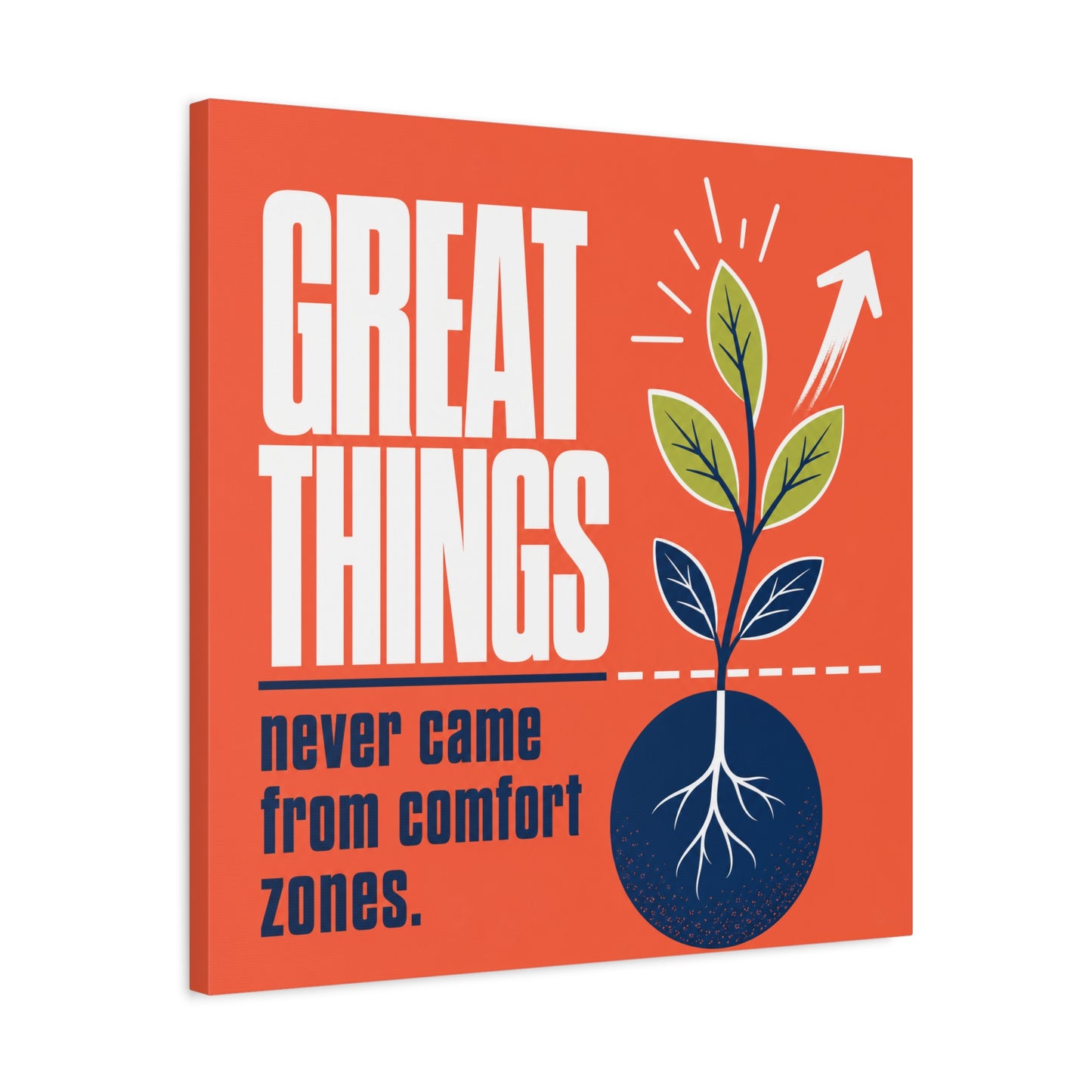 "Great Things Never Came From Comfort Zones" Typography Canvas Wall Art - Motivational Quote Print, Modern Orange Blue Office Decor, Bedroom Home Decoration - Office Wall Art - Bedroom Home Decoration