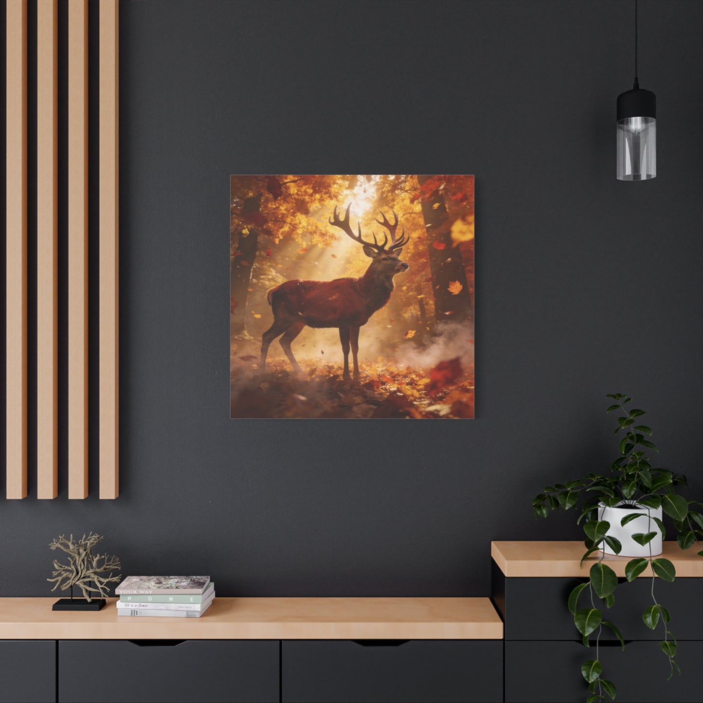 Red Stag Canvas Wall Art - Autumn Forest Deer Wildlife Print, Golden Sunbeams, Rustic Woodland Decor, Matte Finish Canvas Print, Living Room Wall Decor, Bedroom Home Decoration - Cozy Reading Nook Art