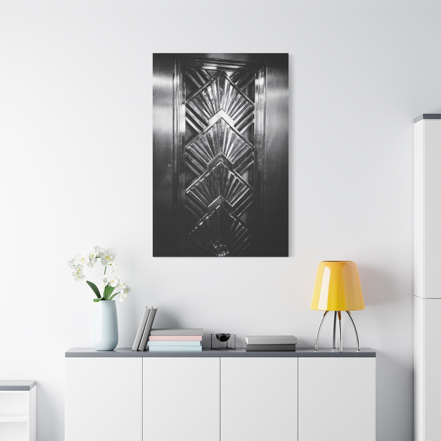 Art Deco Door Art Print Canvas Print - Geometric Black And White Architectural Panel - Monochrome Modern Interior Picture - Hallway Decor, Home Office Accent, Minimalist Design - Office Wall Art