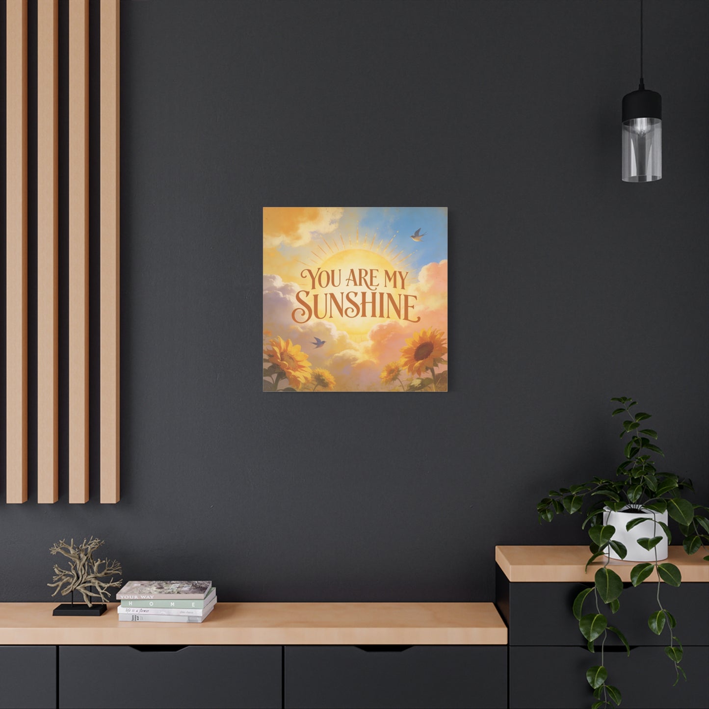 "You Are My Sunshine" Sunflower Canvas Wall Art - Vintage Typography Sky, Birds - Inspirational Farmhouse Style - Living Room Wall Decor, Bedroom Home Decoration, Office Art Accent - Ready to Hang