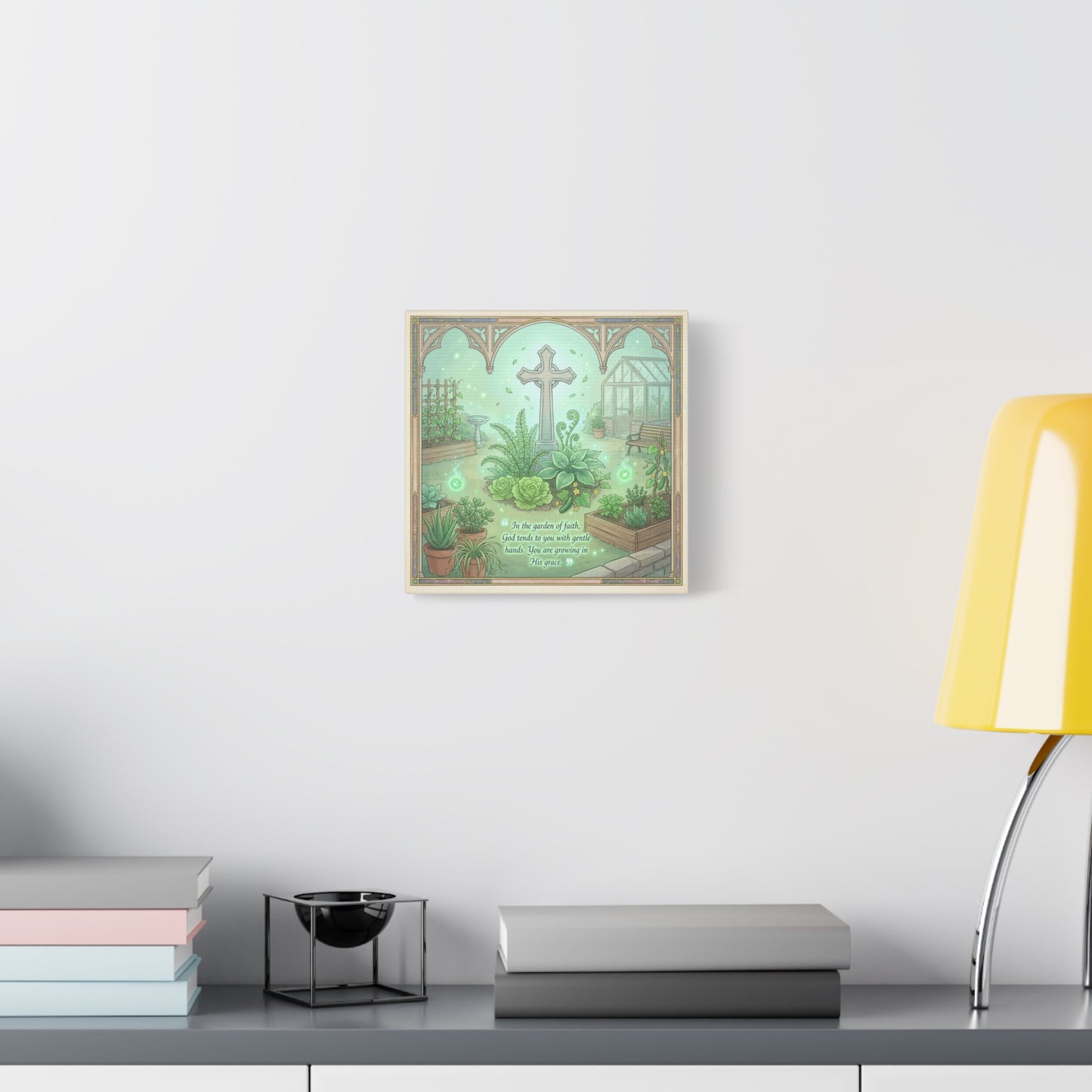 "In The Garden Of Faith" Christian Canvas Wall Art - Cross Garden Quote Print - Botanical Scripture Decor, Matte Cotton Canvas - Traditional Religious Wall Decor For Bedroom Office - Ready to Hang