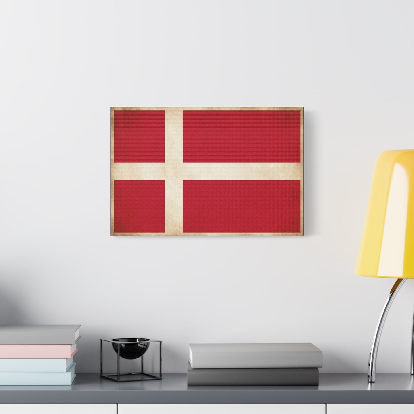 Denmark Flag Canvas Wall Art - Danish Flag Print, Vintage Nordic Decor - Minimalist Red And White Artwork - Living Room Wall Decor, Office Accent - Bedroom Home Decoration - Bedroom Home Decoration