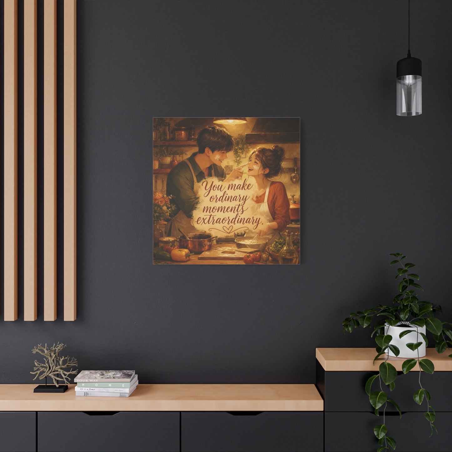 "You Make Ordinary Moments Extraordinary" Couple Canvas Wall Art - Romantic Kitchen Scene, Warm Vintage Illustration Print - Cozy Living Room Decor, Farmhouse Home Accent - Living Room Wall Decor