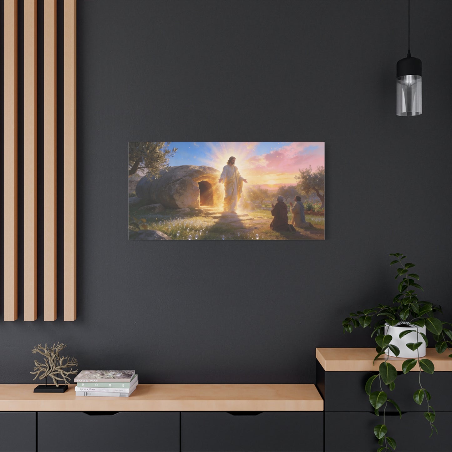 Resurrection Of Jesus Christ Canvas Wall Art - Empty Tomb Sunrise Christian Decor - Glowing Sacred Illustration, Traditional Style - Bedroom Wall Decor, Living Room Home Accent - Cozy Reading Nook Art