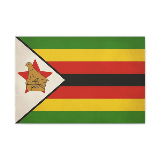 Zimbabwe Flag Canvas Wall Art - Vintage National Pride Decor, Green Gold Red Black Banner Print - Cultural Heritage Style - Living Room Wall Decor, Office Art - Modern Farmhouse Style - Ready to Hang