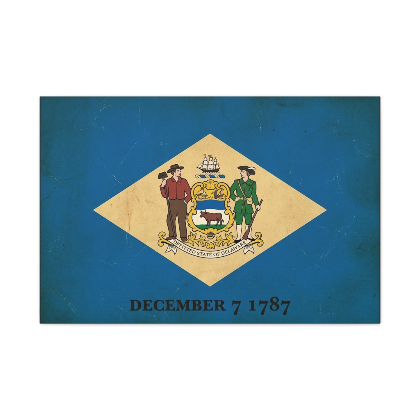 Delaware State Flag Canvas Wall Art - "December 7 1787" Vintage Blue Banner Print - Patriotic Historical Decor, Matte Canvas, Living Room Wall Decor, Office Art - Ready to Hang - Ready to Hang