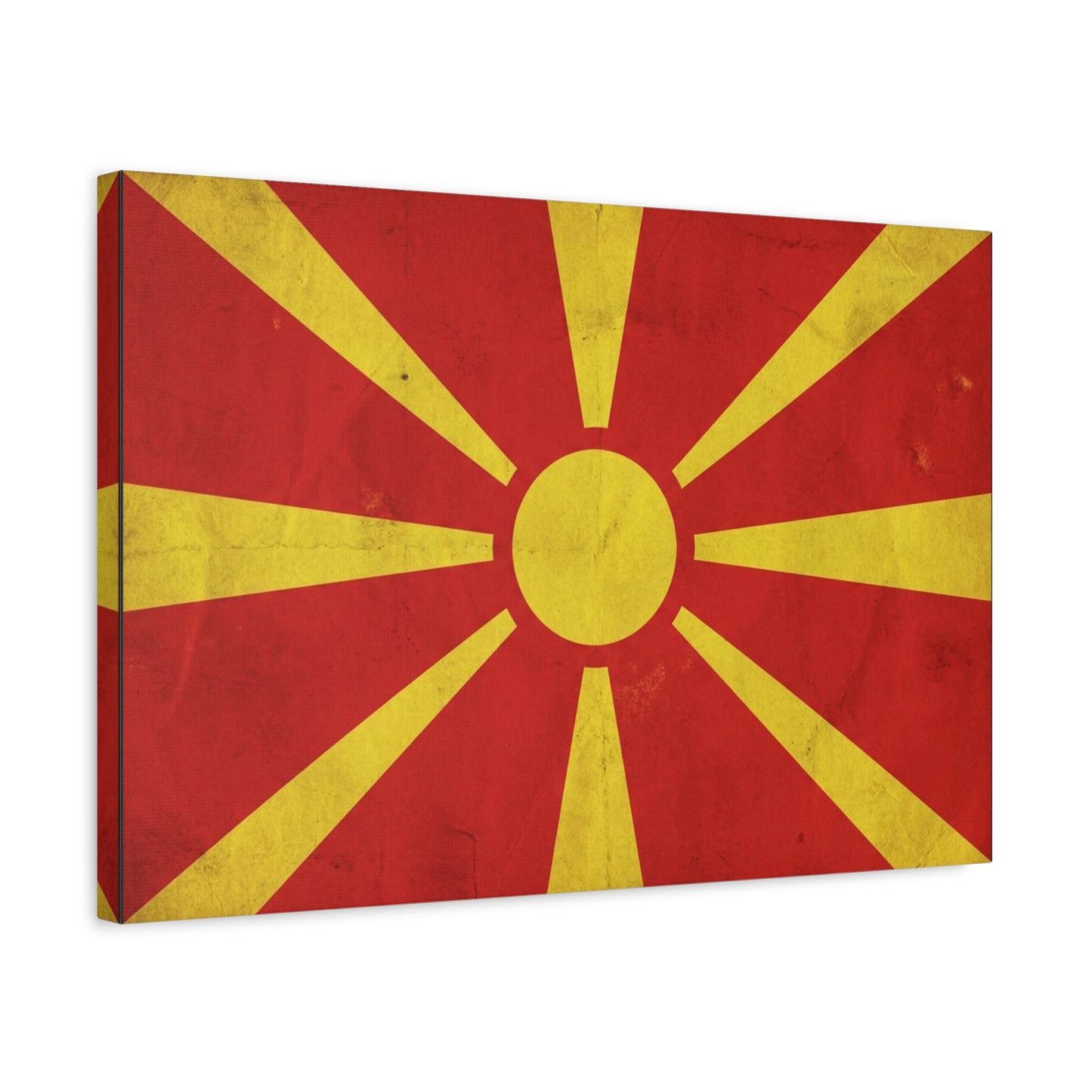 North Macedonia Flag Canvas Wall Art - Vintage Sunburst National Banner Print - Red And Yellow Patriotic Decor - Retro Country Pride Style - Living Room Wall Decor - Bedroom Home Decoration