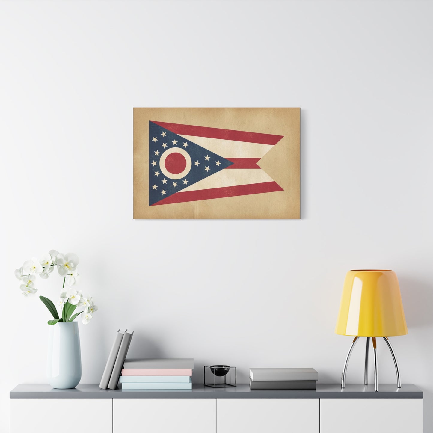 Ohio State Flag Canvas Wall Art - Vintage Buckeye Banner Print, Patriotic Red White Blue Decor - Rustic Americana Style - Living Room Home Decoration - Living Room Wall Decor - Bedroom Home Decoration