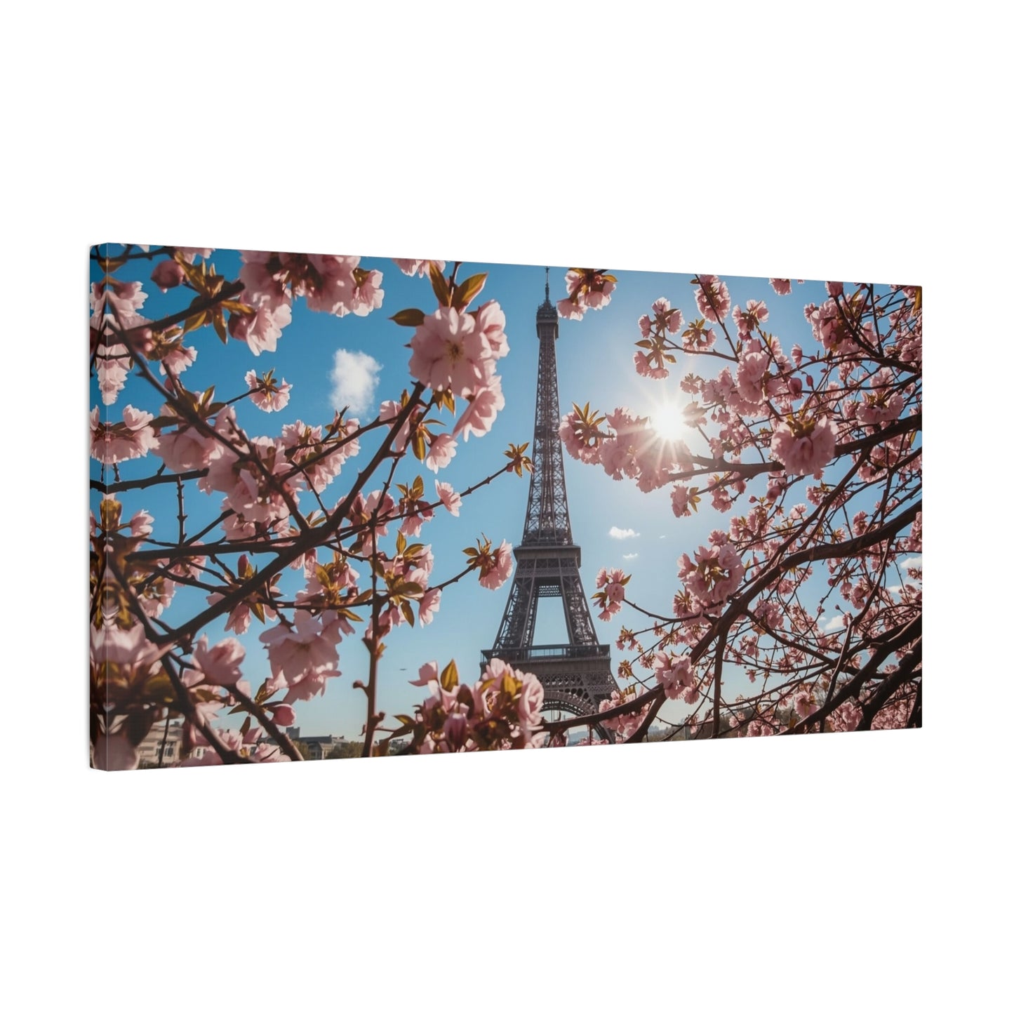 Eiffel Tower Canvas Wall Art Paris Cherry Blossom Art Print - Sunlit Spring Floral Cityscape - Matte Cotton Decor - Bedroom Home Decoration, Living Room Wall Decor - Bedroom Home Decoration