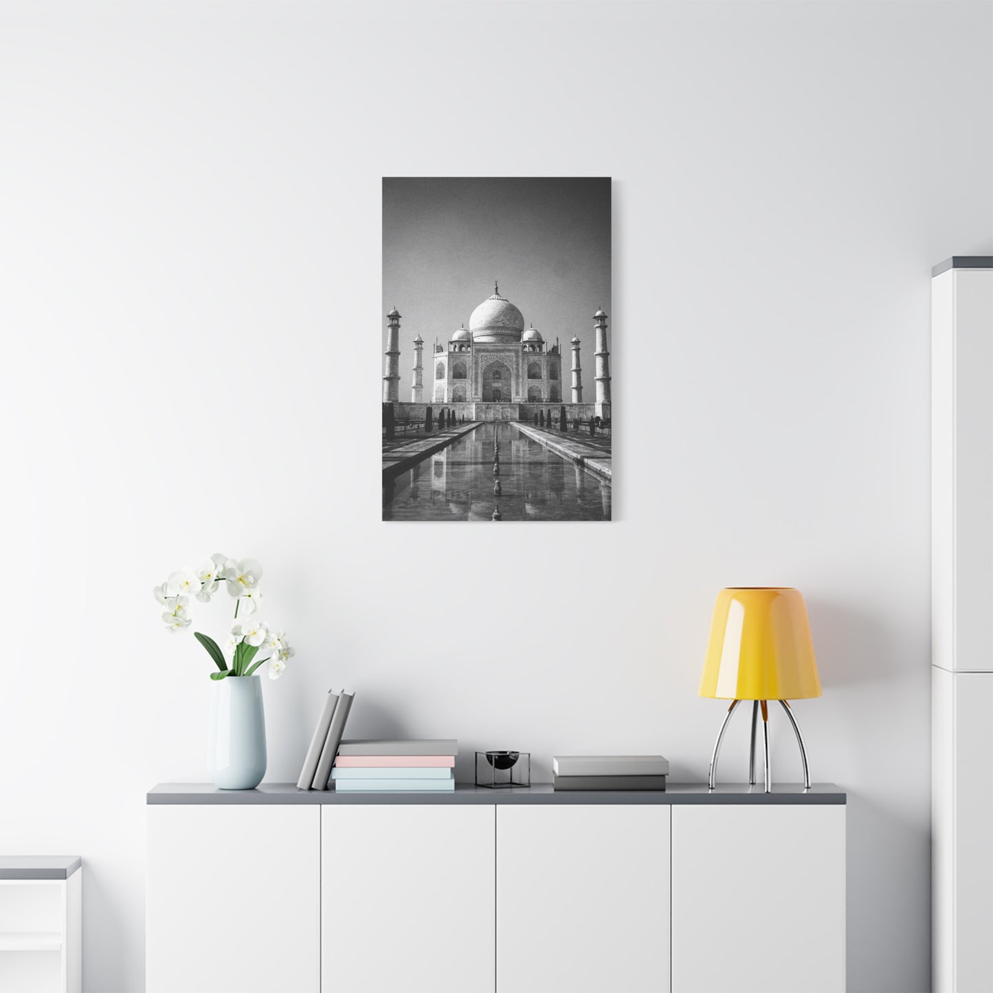Taj Mahal Canvas Wall Art - Black And White Architectural Art Print - Monochrome Travel Landmark Decor - Contemporary Style - Living Room Wall Decor, Office Art - Bedroom Home Decoration