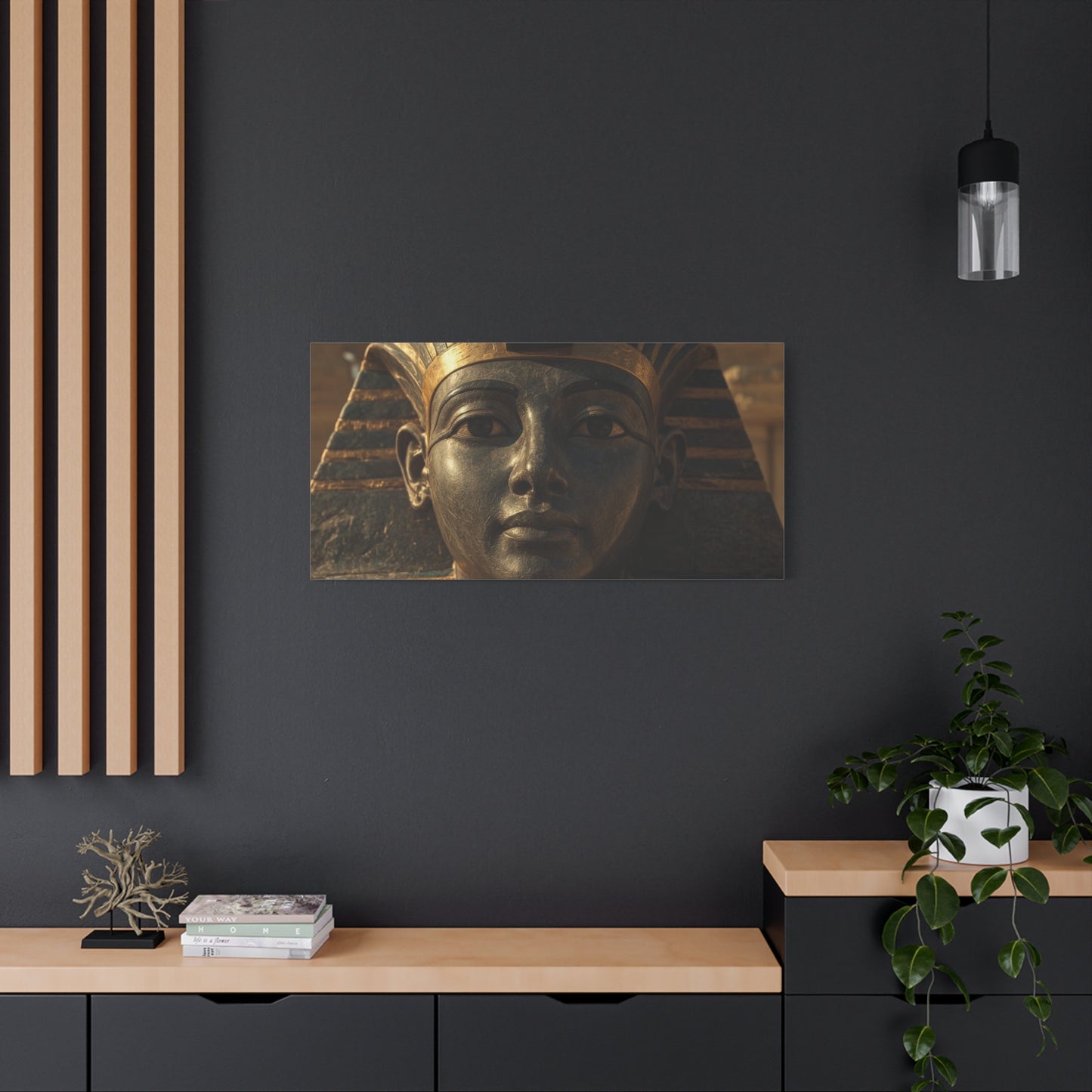 Egyptian Pharaoh Canvas Wall Art - Ancient Mask Portrait, Gold Bronze Tones - Matte Cotton Print, Traditional Historical Style - Living Room Wall Decor, Office Art Accent - Bedroom Home Decoration