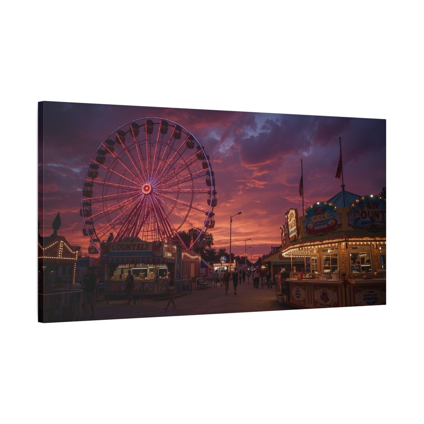 Ferris Wheel Sunset Canvas Wall Art - Carnival Boardwalk Art Print, Purple Pink Sky, Contemporary Nightscape - Living Room Wall Decor, Bedroom Home Decoration, Office Art - Ready to Hang
