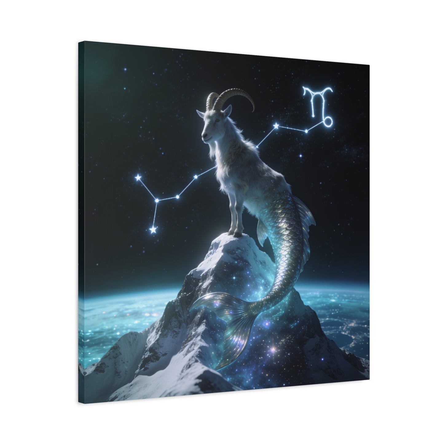 Capricorn Zodiac Canvas Wall Art - Celestial Sea Goat Constellation, Surreal Night Sky, Matte Canvas Print, Modern Fantasy Style, Bedroom Home Decoration, Office Wall Decor Accent - Ready to Hang