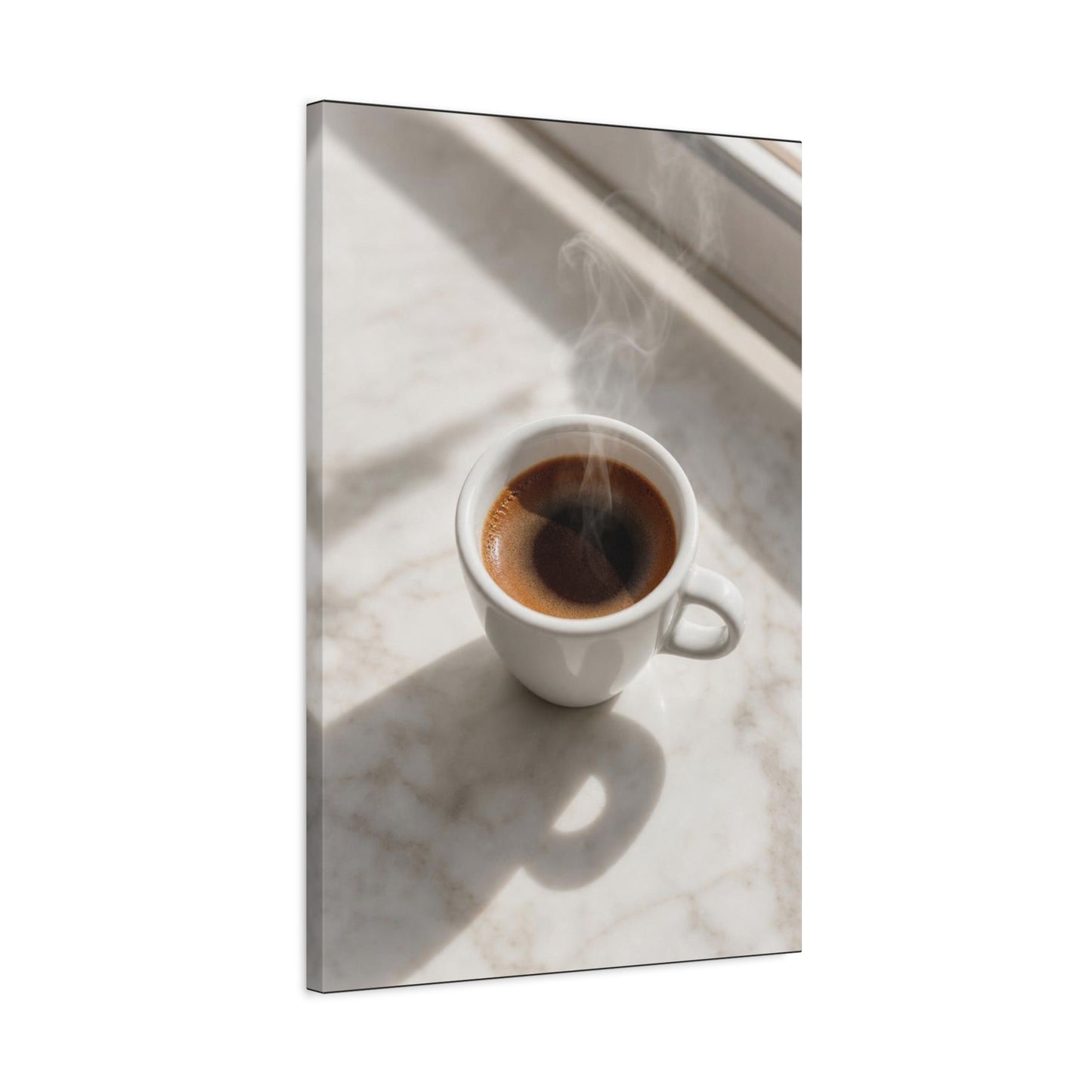 Steaming Espresso Coffee Cup Canvas Wall Art - Minimalist Sunlit Art Print, Matte Cotton Print - Contemporary Kitchen Decor, Dining Room Accent, Cafe Wall Decor, Office Art - Bedroom Home Decoration