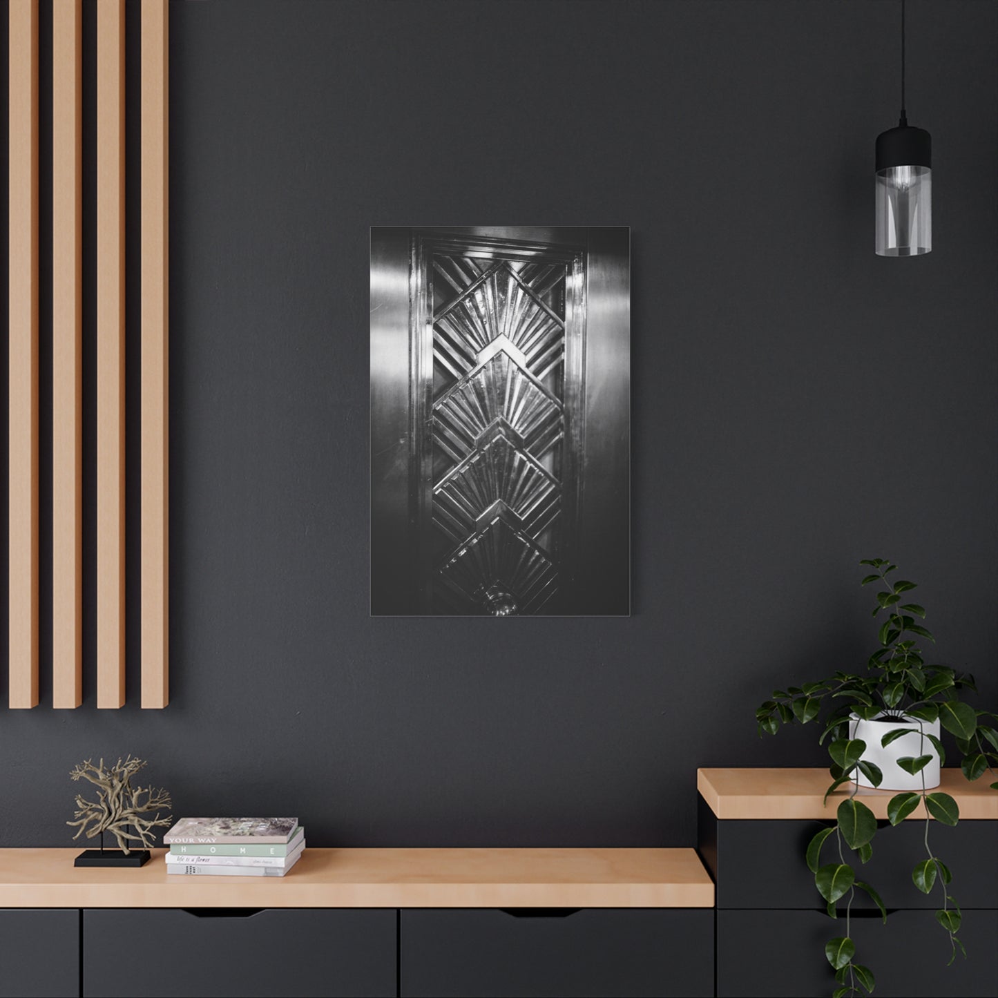 Art Deco Door Art Print Canvas Print - Geometric Black And White Architectural Panel - Monochrome Modern Interior Picture - Hallway Decor, Home Office Accent, Minimalist Design - Office Wall Art