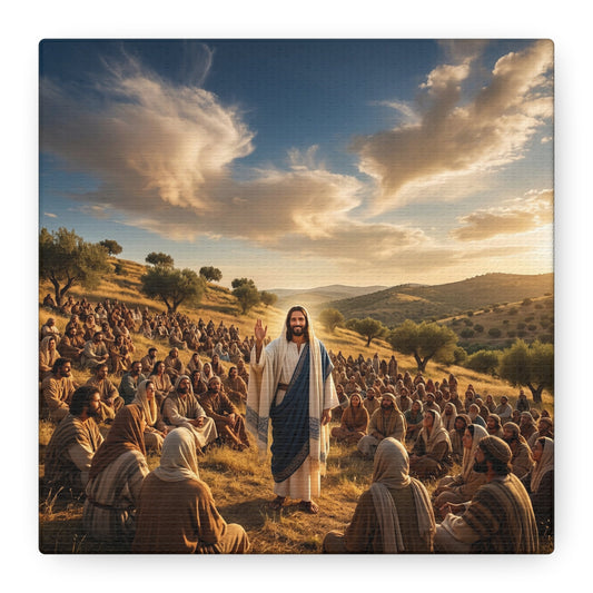 Jesus Teaching Multitude Canvas Wall Art - Biblical Hillside Sermon Scene, Christian Wall Decor - Matte Cotton Print, Traditional Style - Living Room Home Decoration, Office Art - Ready to Hang