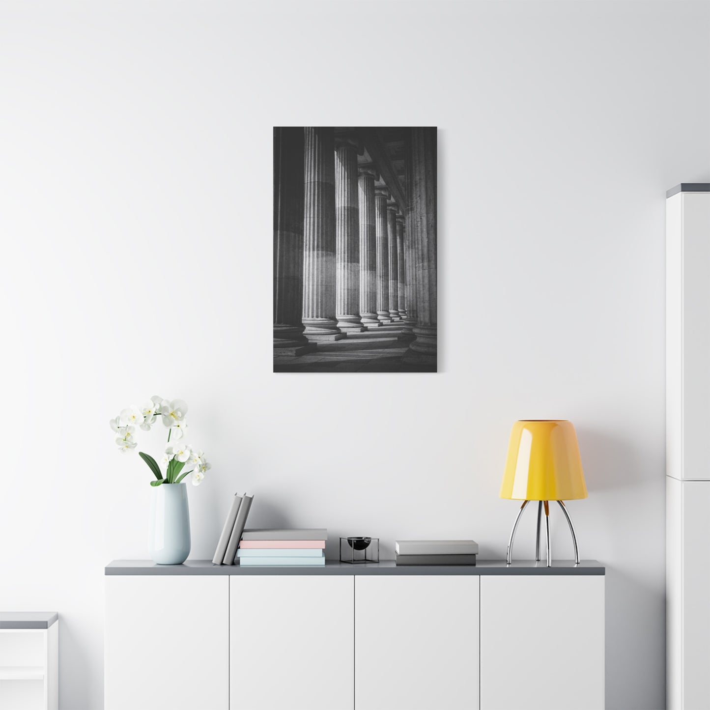 Black And White Classical Columns Canvas Wall Art - Architectural Art Print, Monochrome Stone Colonnade, Contemporary Minimalist Style - Office Wall Decor, Lobby Accent - Reception Area Decor