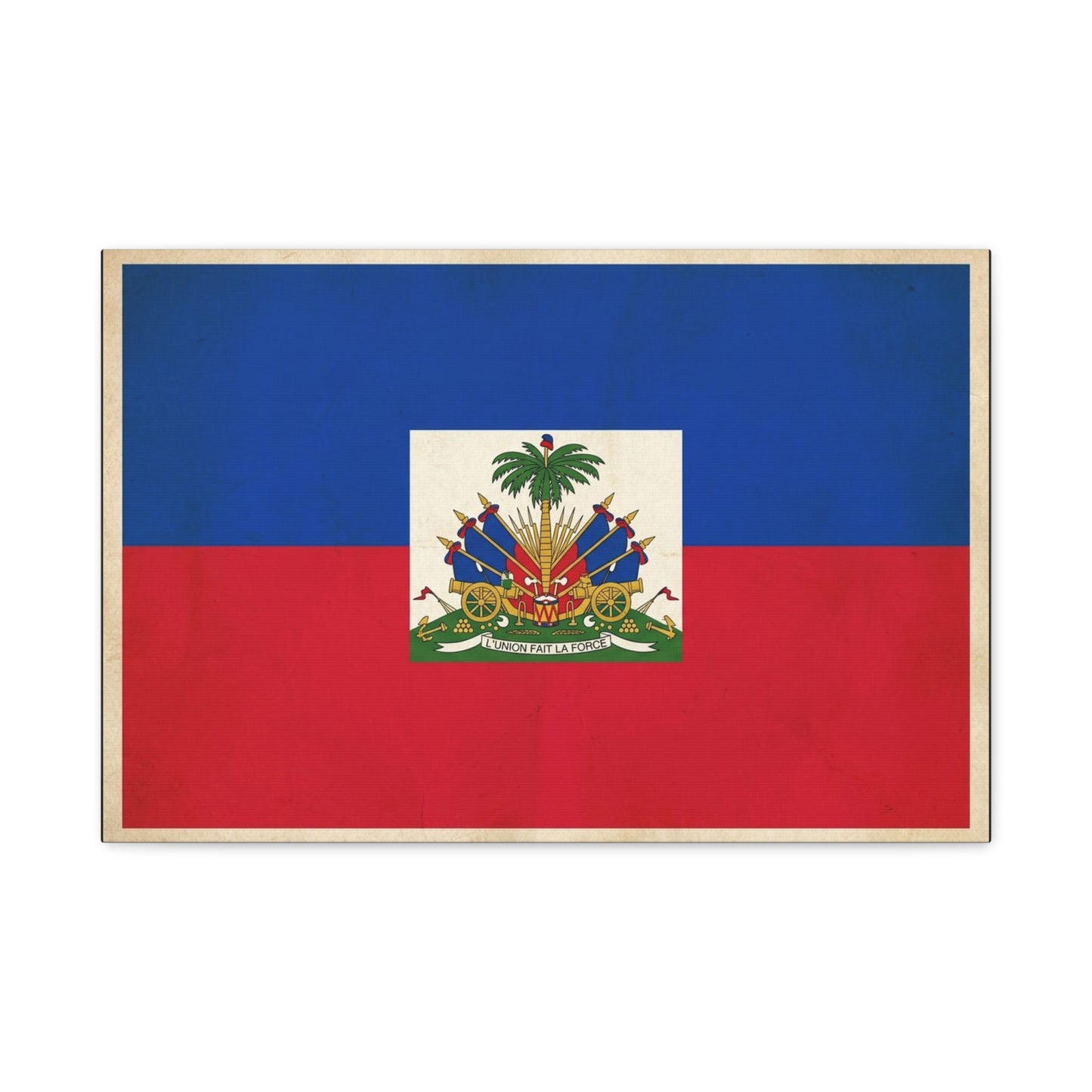 Haiti Flag Canvas Wall Art - Haitian Flag Print With Coat Of Arms, Patriotic Blue Red Banner - Framed Look Matte Canvas - Living Room Wall Decor, Bedroom Home Decoration - Bedroom Home Decoration