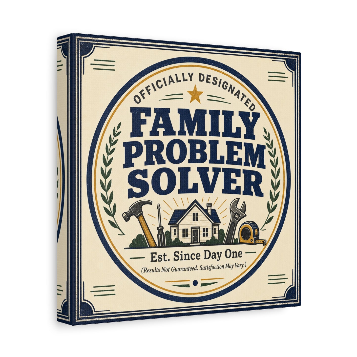 "Officially Designated Family Problem Solver" Canvas Wall Art - Vintage Typography Home Sign, Rustic Farmhouse Style, Humorous Quote Print, Living Room Wall Decor - Ready to Hang - Ready to Hang