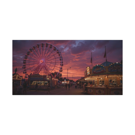Ferris Wheel Sunset Canvas Wall Art - Carnival Boardwalk Art Print, Purple Pink Sky, Contemporary Nightscape - Living Room Wall Decor, Bedroom Home Decoration, Office Art - Ready to Hang