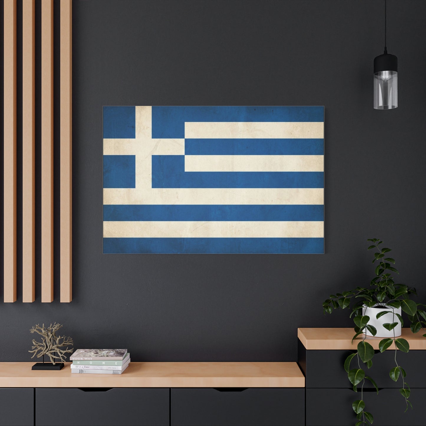 Greek Flag Canvas Wall Art - Vintage Greece National Banner Print, Blue And White Hellenic Stripe Design - Rustic Patriotic Decor - Living Room Wall Decor - Bedroom Home Decoration - Ready to Hang
