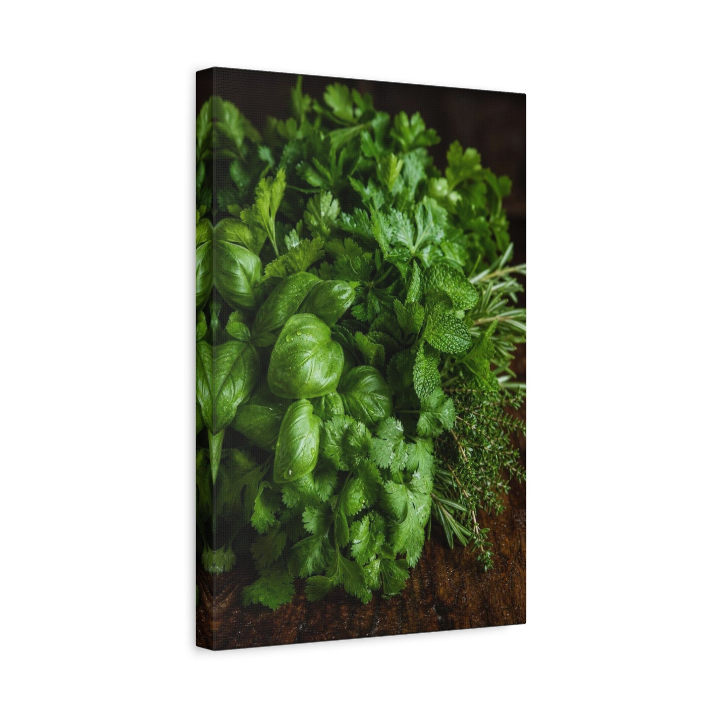 Fresh Herb Canvas Wall Art - Basil, Parsley, Mint, Rosemary Food Art Print - Botanical Kitchen Decor, Rustic Farmhouse Style, Matte Canvas Print, Dining Room Wall Accent - Ready to Hang