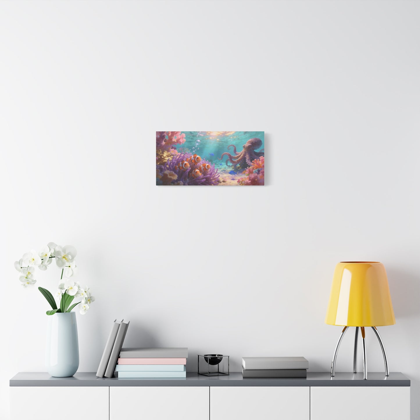 Clownfish And Octopus Canvas Wall Art - Whimsical Underwater Coral Reef Scene, Ocean Nursery Decor, Coastal Style, Matte Canvas Print, Bedroom Decoration, Playroom Accent, Office Art - Ready to Hang