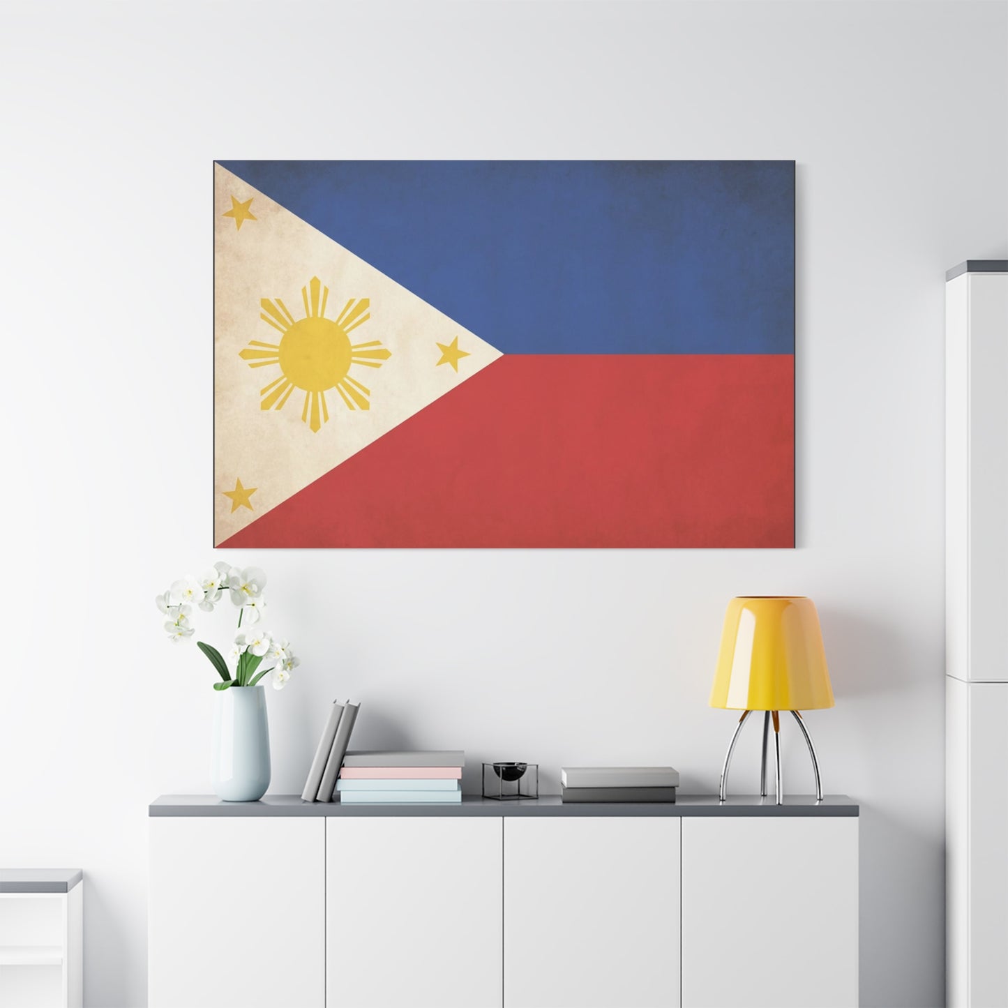 Philippines Flag Canvas Wall Art - Vintage Filipino Pride Decor, Sun And Three Stars Print - Traditional Patriotic Style - Living Room Wall Decor, Bedroom Home Decoration - Bedroom Home Decoration