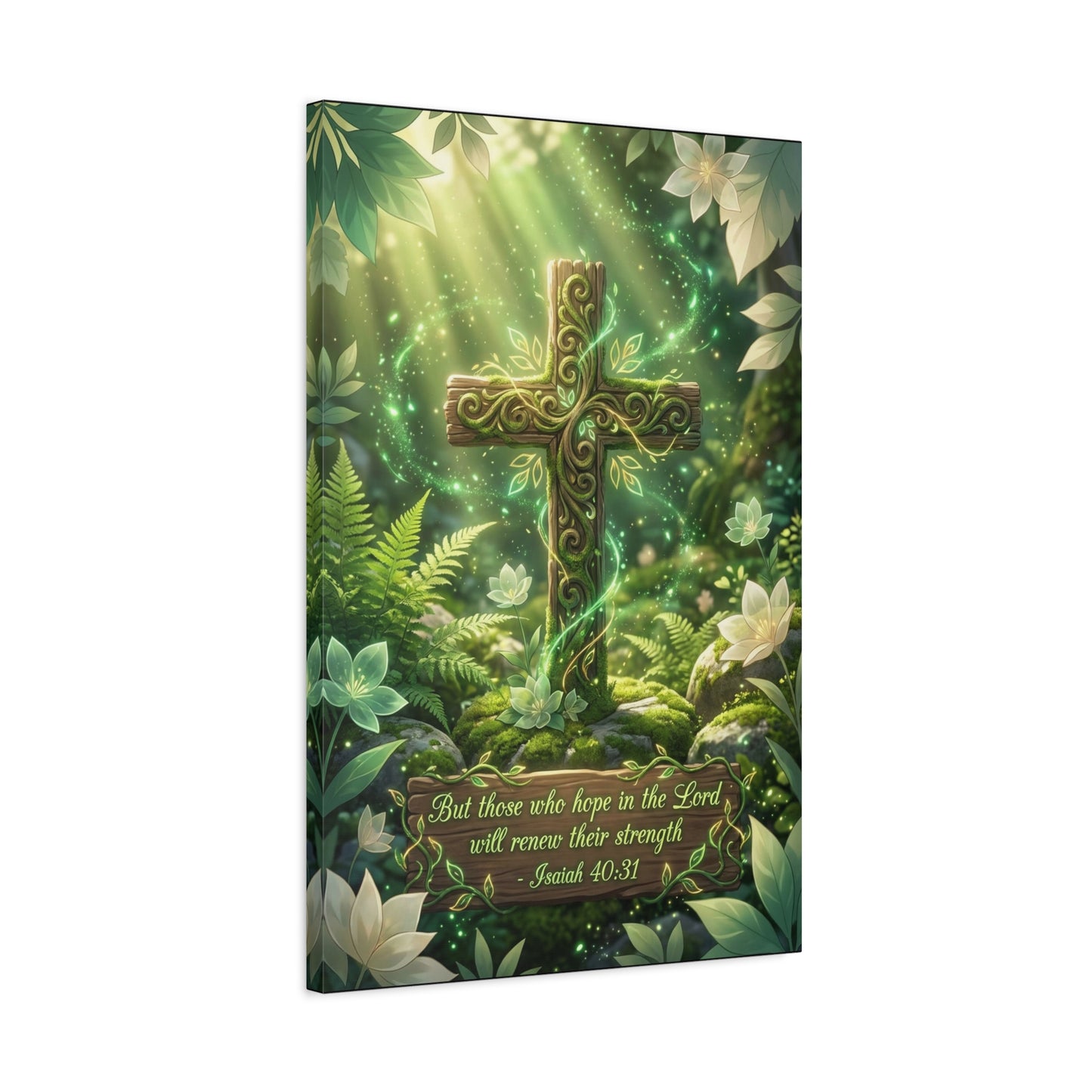 "But Those Who Hope In The Lord Will Renew Their Strength - Isaiah 40:31" Cross Canvas Wall Art - Woodland Scripture Decor, Christian Wall Hanging, Bedroom Living Room Accent - Bedroom Home Decoration
