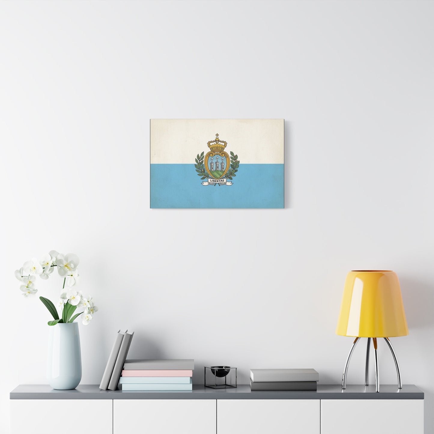 "Libertas" San Marino Flag Canvas Wall Art - Vintage Republic Crest Print, Blue White Heraldic Decor - Traditional Patriotic Style - Living Room Wall Decor - Bedroom Home Decoration - Ready to Hang