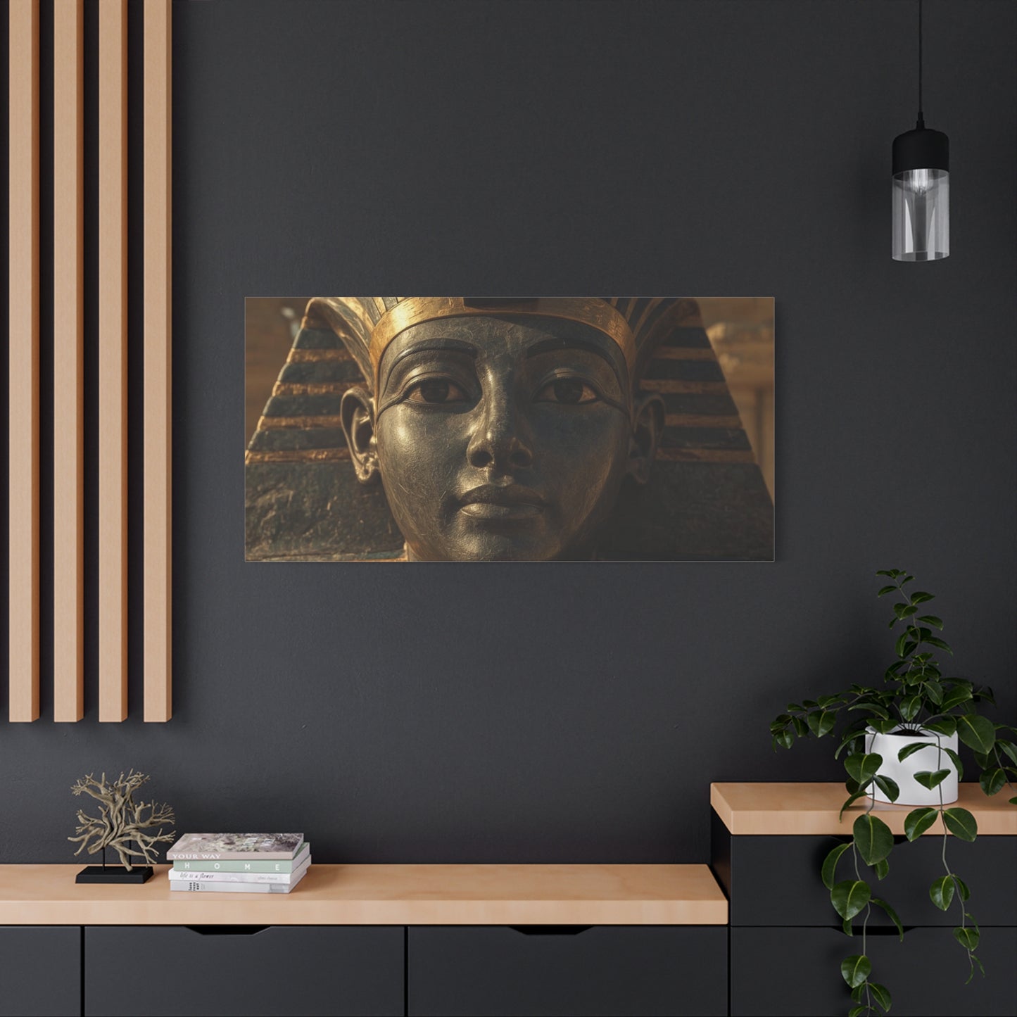 Egyptian Pharaoh Canvas Wall Art - Ancient Mask Portrait, Gold Bronze Tones - Matte Cotton Print, Traditional Historical Style - Living Room Wall Decor, Office Art Accent - Bedroom Home Decoration