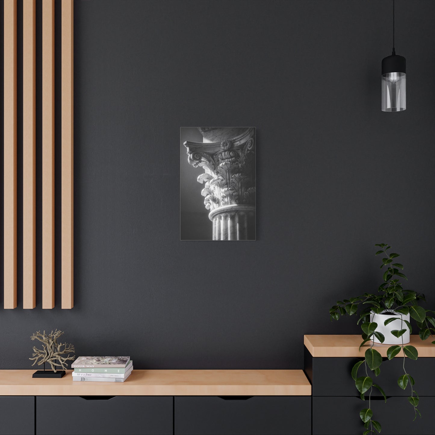 Corinthian Column Canvas Wall Art - Black And White Architectural Art Print, Matte Cotton Decor - Traditional Classical Style - Living Room Wall Decor, Office Art - Bedroom Home Decoration