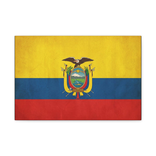 Ecuador Flag Canvas Wall Art - Vintage National Banner Print, Yellow Blue Red Tricolor With Coat Of Arms - Traditional Patriotic Decor - Living Room Home Decoration, Office Accent - Office Wall Art