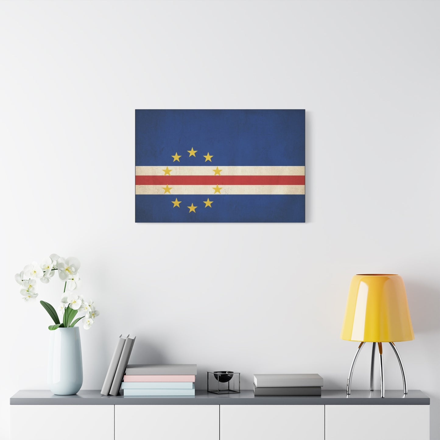 Cape Verde Flag Canvas Wall Art - Vintage Island Nation Banner Print, Patriotic Blue Red White Decor - Traditional Style, Living Room Wall Decor, Bedroom Home Decoration - Ready to Hang