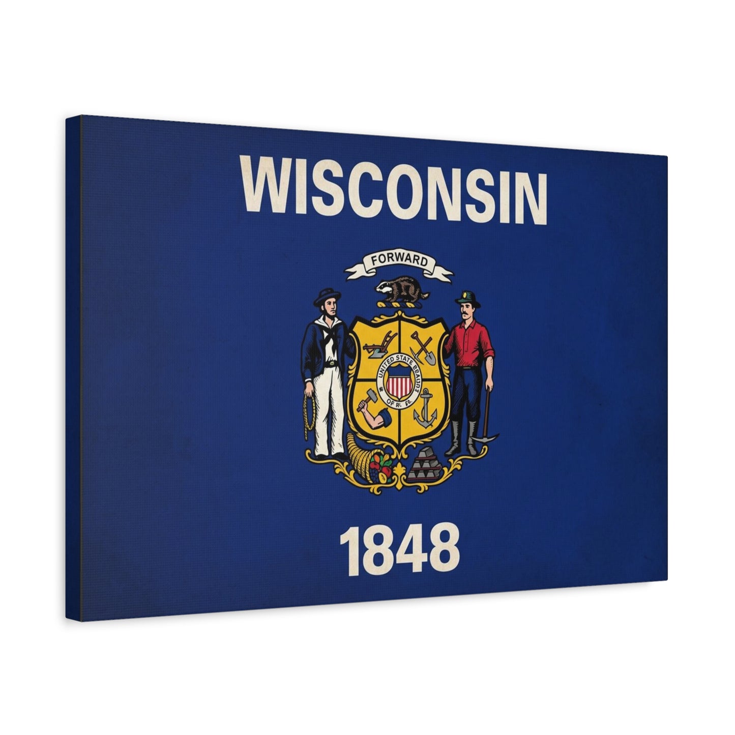 "Wisconsin" 1848 State Flag Canvas Wall Art - Wisconsin Pride Decor, Vintage Typography Banner Print - Patriotic Blue Wall Decor - Living Room Home Decoration - Ready to Hang - Bedroom Home Decoration
