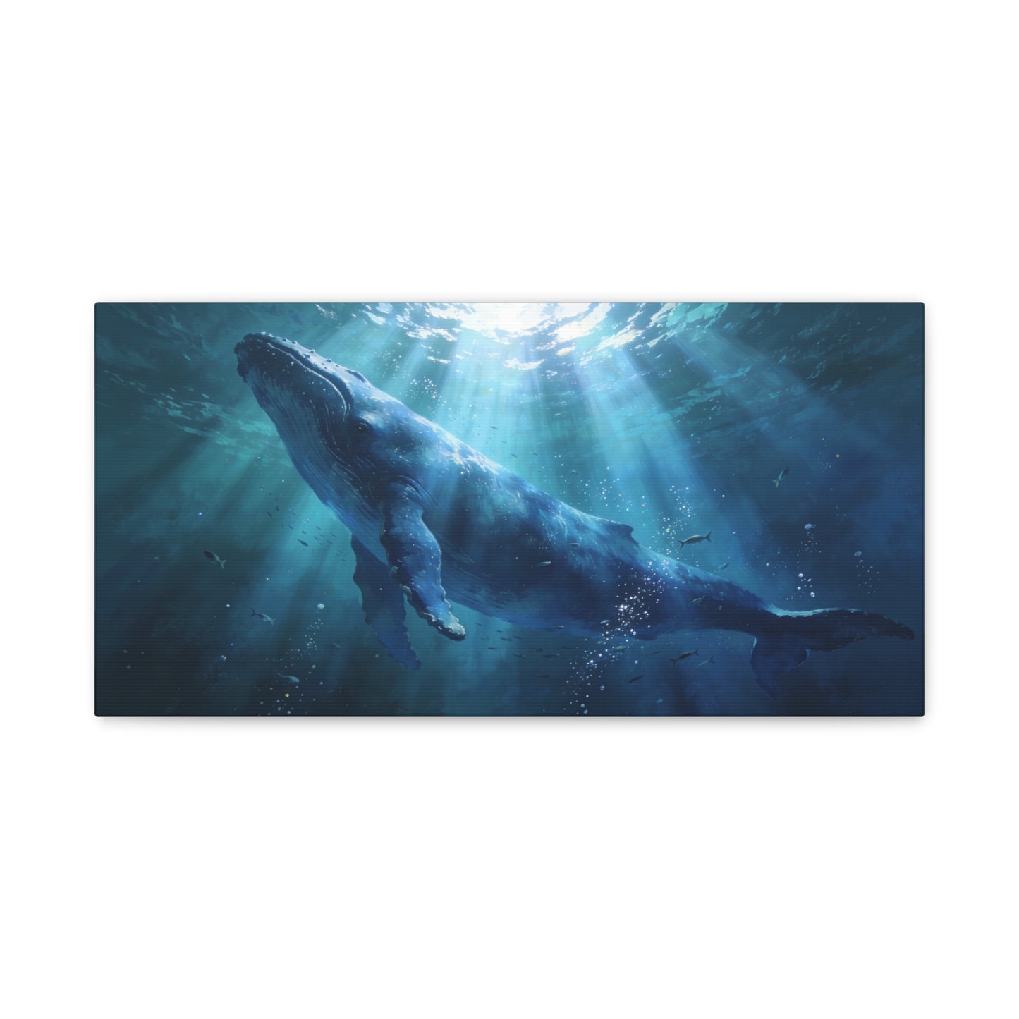 Humpback Whale Canvas Wall Art - Underwater Ocean Wildlife Scene, Blue Marine Decor - Matte Cotton Art Print - Contemporary Coastal Style - Living Room Wall Decor Bedroom Decoration - Ready to Hang