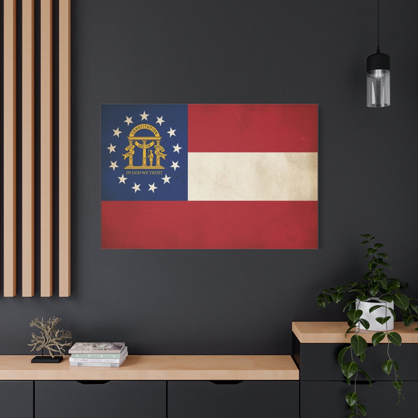 "In God We Trust" Georgia State Flag Canvas Wall Art - Vintage Patriotic Flag Print, Rustic Americana Decor, Georgia Pride Home Decoration, Living Room Wall Decor - Ready to Hang - Ready to Hang