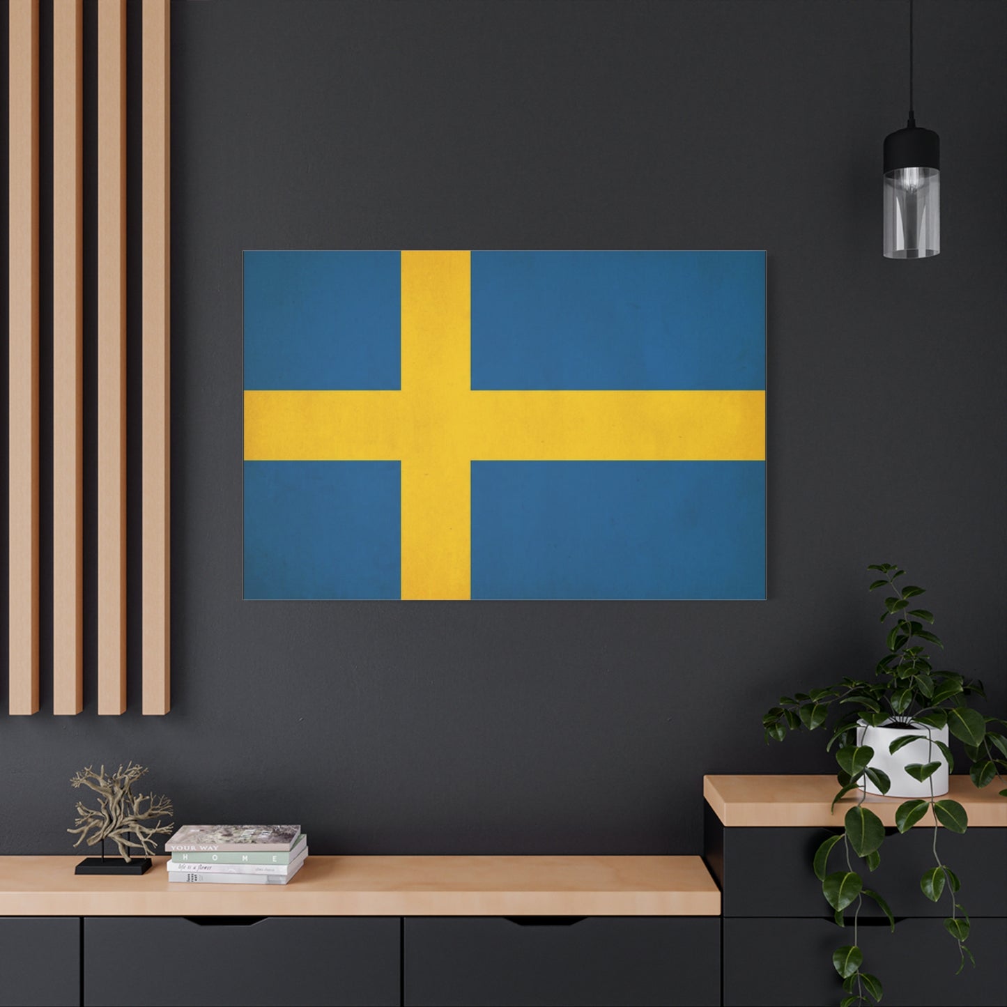 Sweden Flag Canvas Wall Art - Swedish National Flag Print, Blue Yellow Nordic Cross Decor - Minimalist Scandinavian Style - Living Room Wall Decor - Bedroom Home Decoration - Bedroom Home Decoration