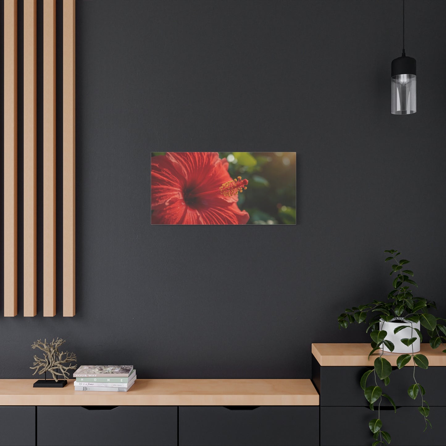 Red Hibiscus Flower Canvas Wall Art - Tropical Floral Botanical Art Print, Warm Sunlit Petals, Matte Cotton Canvas, Contemporary Nature Decor For Bedroom Living Room Office - Living Room Wall Decor