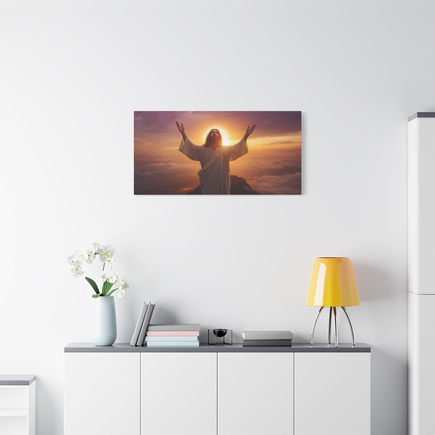 Jesus Christ Canvas Wall Art - Risen Savior At Sunrise With Raised Hands - Cotton Canvas Print, Religious Home Decor - Traditional Style For Living Room Bedroom Office Meditation Space - Ready to Hang