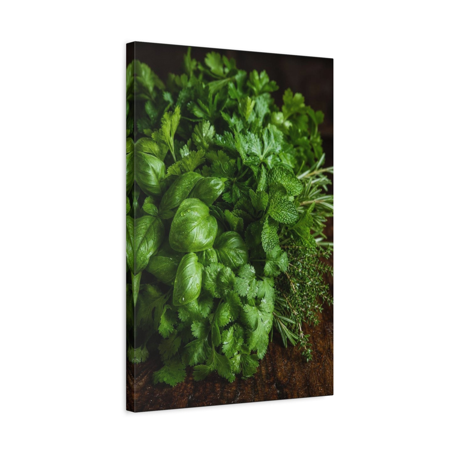Fresh Herb Canvas Wall Art - Basil, Parsley, Mint, Rosemary Food Art Print - Botanical Kitchen Decor, Rustic Farmhouse Style, Matte Canvas Print, Dining Room Wall Accent - Ready to Hang