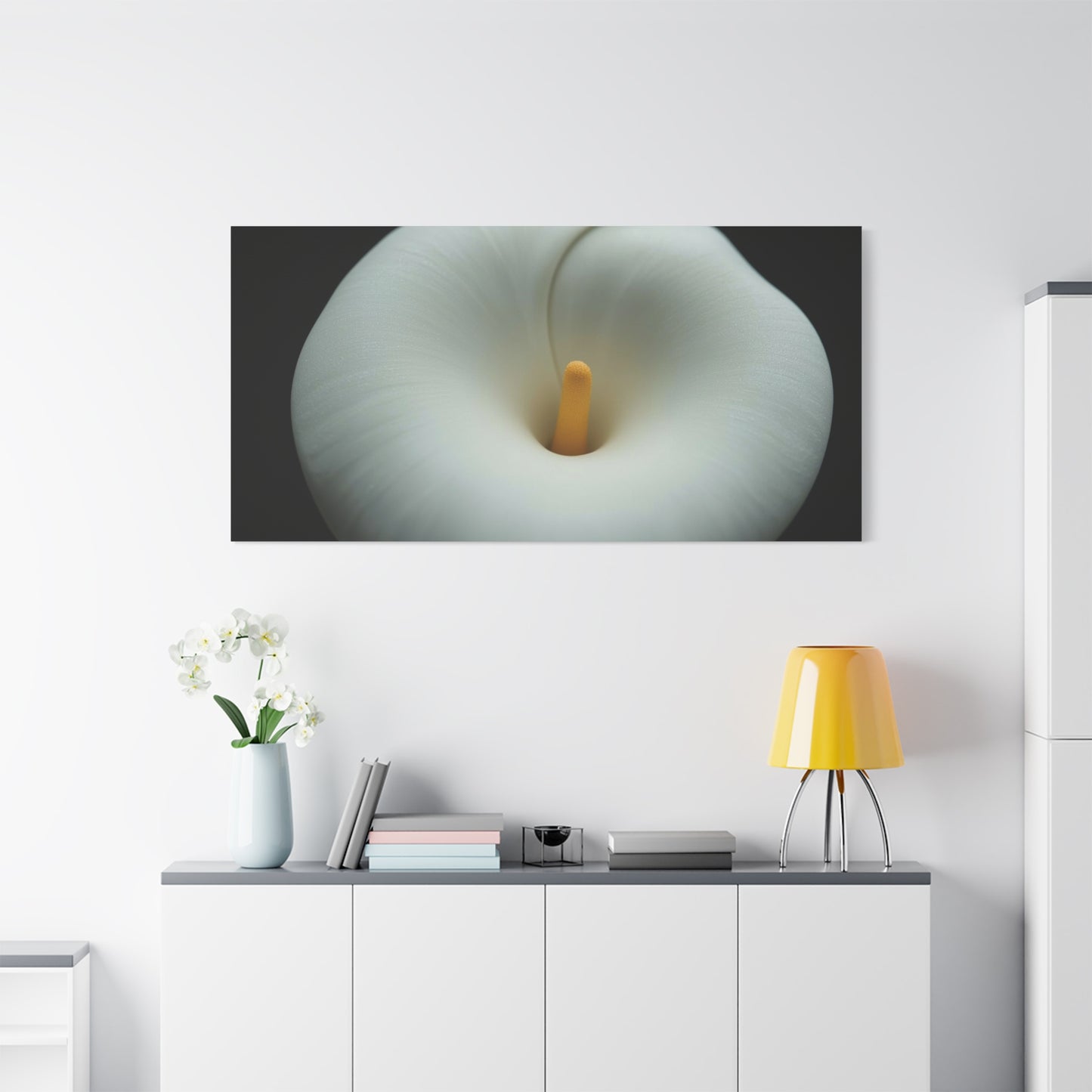White Calla Lily Canvas Wall Art - Floral Macro Bloom, Minimalist Botanical Canvas Print - Soft Matte Cotton Decor, Contemporary Style - Bedroom Wall Decor, Spa Accent - Bedroom Home Decoration