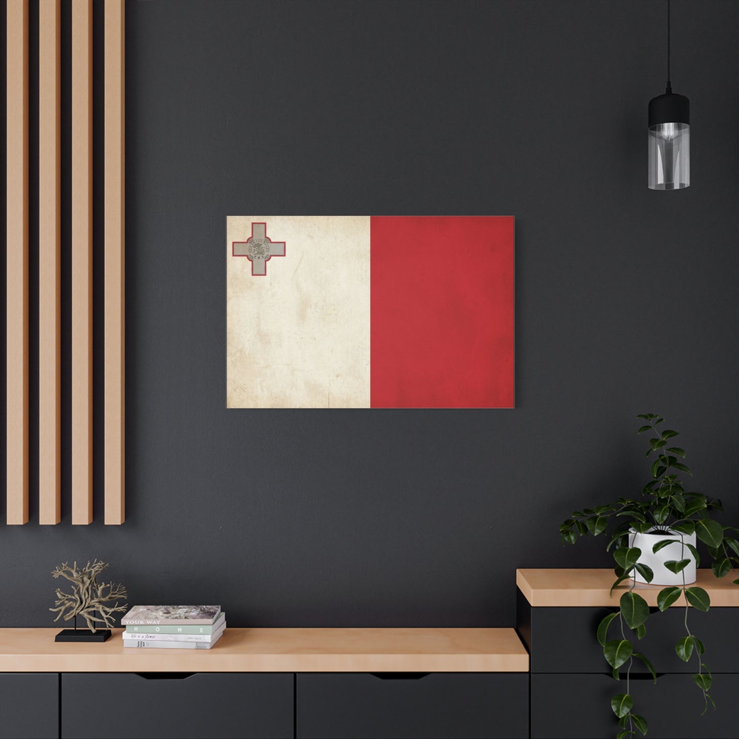 Malta Flag Canvas Wall Art - Vintage Maltese Cross National Banner Print - Red And White Patriotic Decor, Matte Finish Canvas, Living Room Wall Decor, Office Art Accent - Bedroom Home Decoration