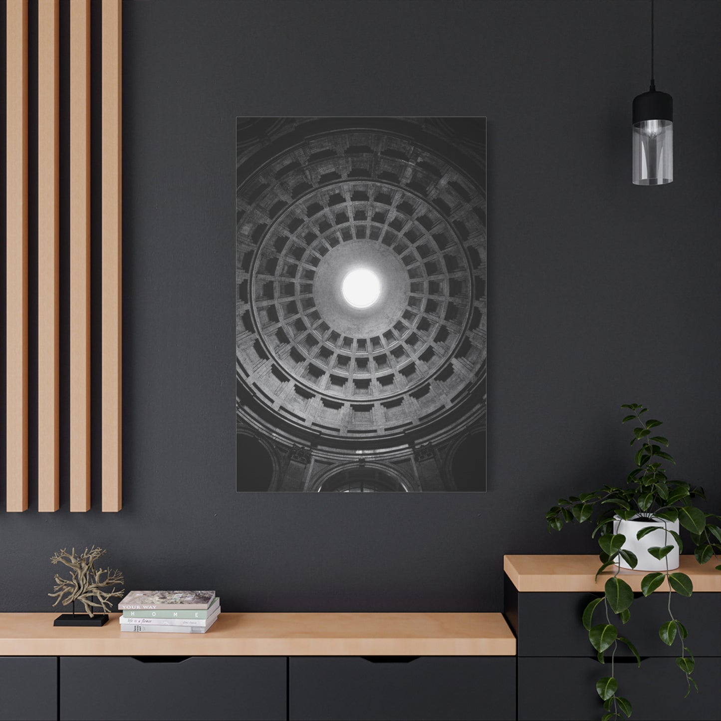 Pantheon Dome Canvas Wall Decor - Black And White Architectural Oculus Art Print - Modern Monochrome Cotton Print - Contemporary Living Room Accent, Bedroom Decoration, Office Interior