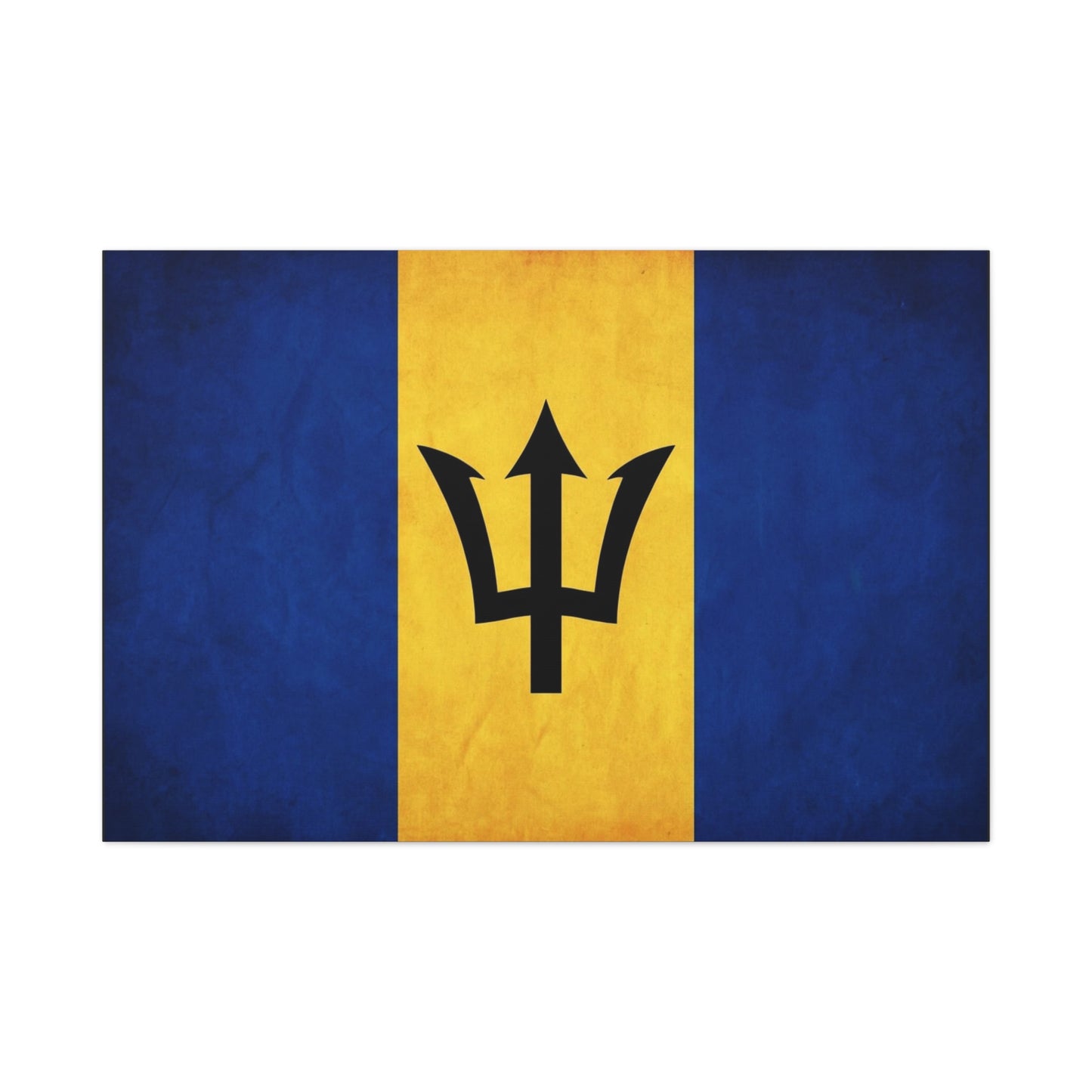 Barbados Flag Canvas Wall Art - Blue Gold Trident National Print, Caribbean Island Decor - Matte Cotton Artwork - Living Room Wall Decor, Office Accent - Bedroom Home Decoration - Ready to Hang