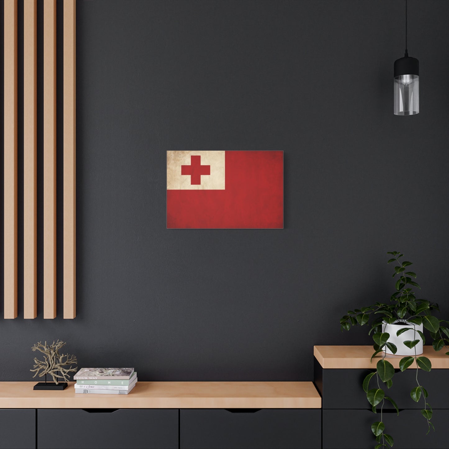 Tonga Flag Canvas Wall Art - Vintage Red Cross National Banner Print, Matte Cotton Decor - Traditional Patriotic Style - Living Room Home Decoration - Living Room Wall Decor - Bedroom Home Decoration
