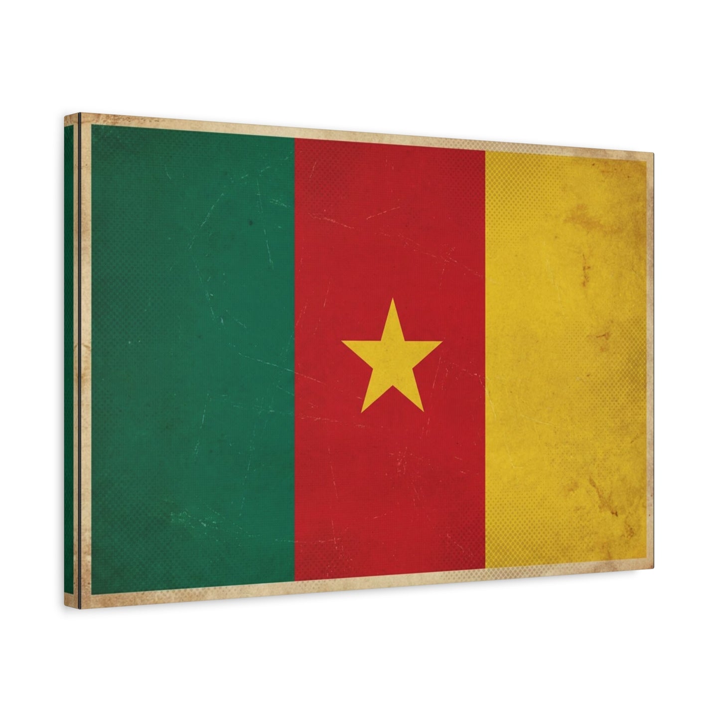 Cameroon Flag Canvas Wall Art - Vintage National Pride Decor, Distressed Tricolor Star Print - Traditional Patriotic Style - Living Room Wall Decor, Bedroom Home Decoration - Bedroom Home Decoration