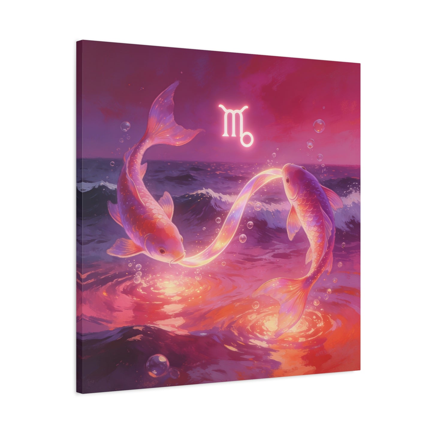 Scorpio Zodiac Canvas Wall Art - Glowing Koi Fish Ocean Illustration, Pink Purple Celestial Water Scene - Modern Fantasy Decor - Bedroom Home Decoration, Living Room Accent - Living Room Wall Decor