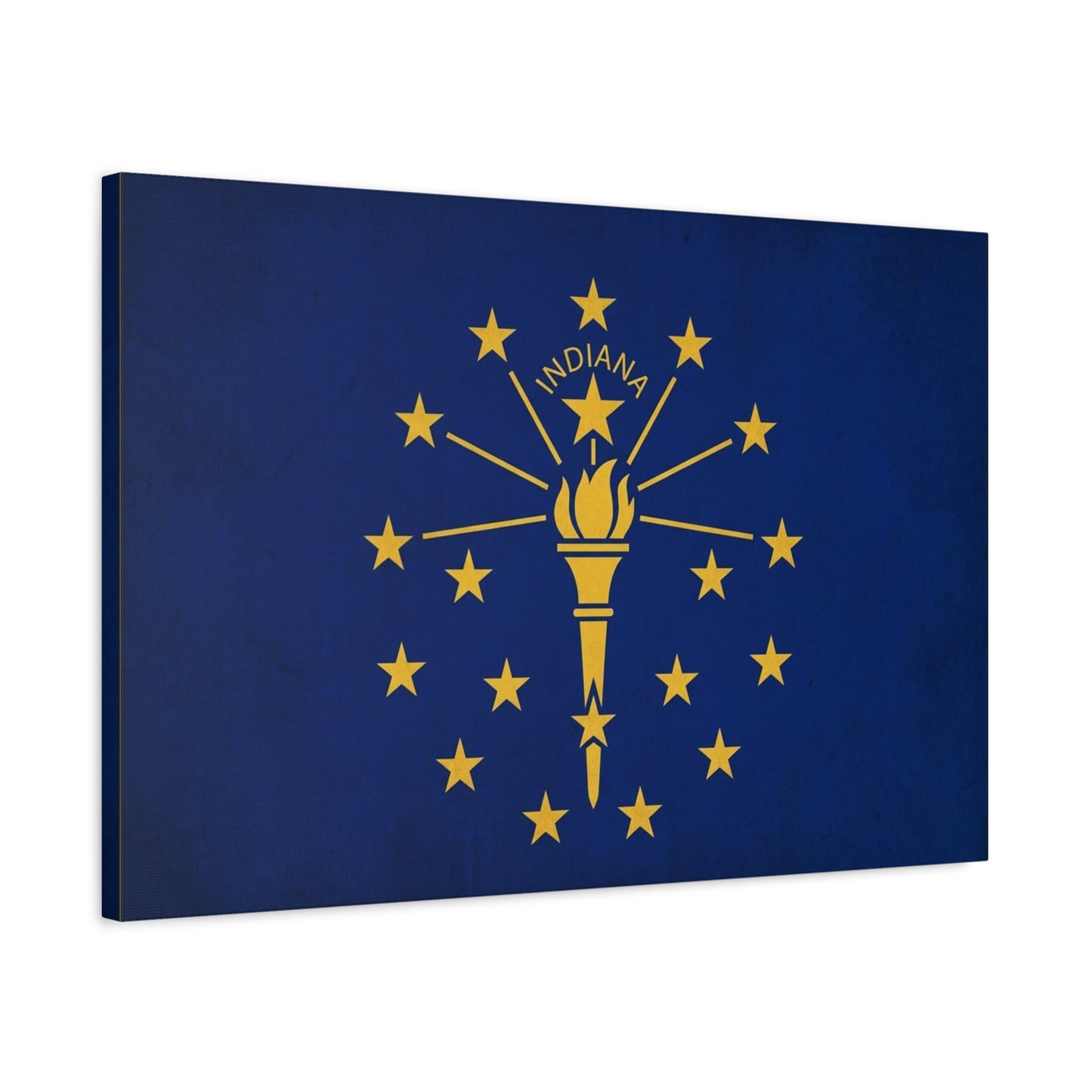 Indiana State Flag Canvas Wall Art - Blue Gold Torch Stars Print, Patriotic Decor - Matte Cotton Artwork - Living Room Wall Decor, Office Art, Dorm Decoration Accent - Bedroom Home Decoration